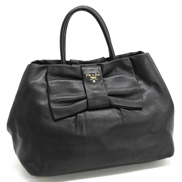 Prada leather Fiocco handbag ribbon black Nappa - Picture 1 of 8
